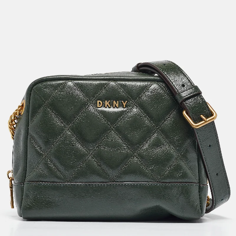 Women's crossbody bag crew outfit -Dkny Green Quilted Glossy Leather Sofia Crossbody Bag