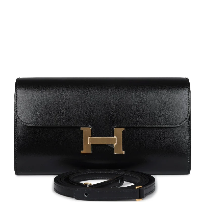 Women's wallet relaxed feel -Hermes Constance Wallet To Go Black Box Gold Hardware