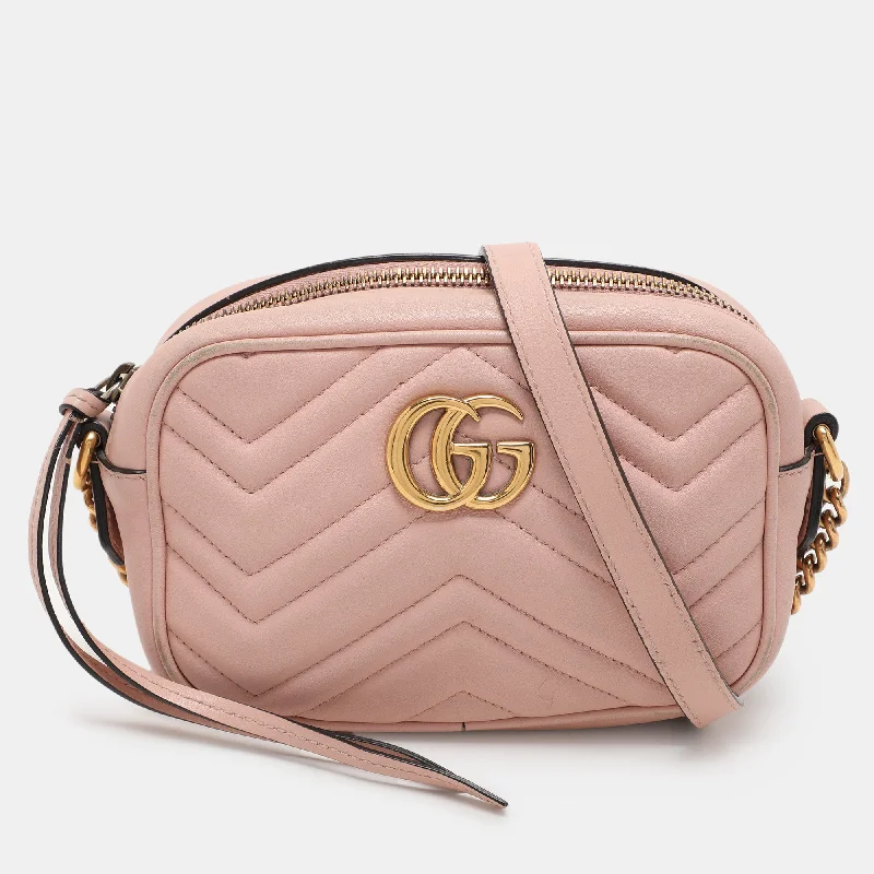 Women's crossbody bag personal ensemble -Gucci Pink Matelassé Leather Mini Gg Marmont Crossbody Bag