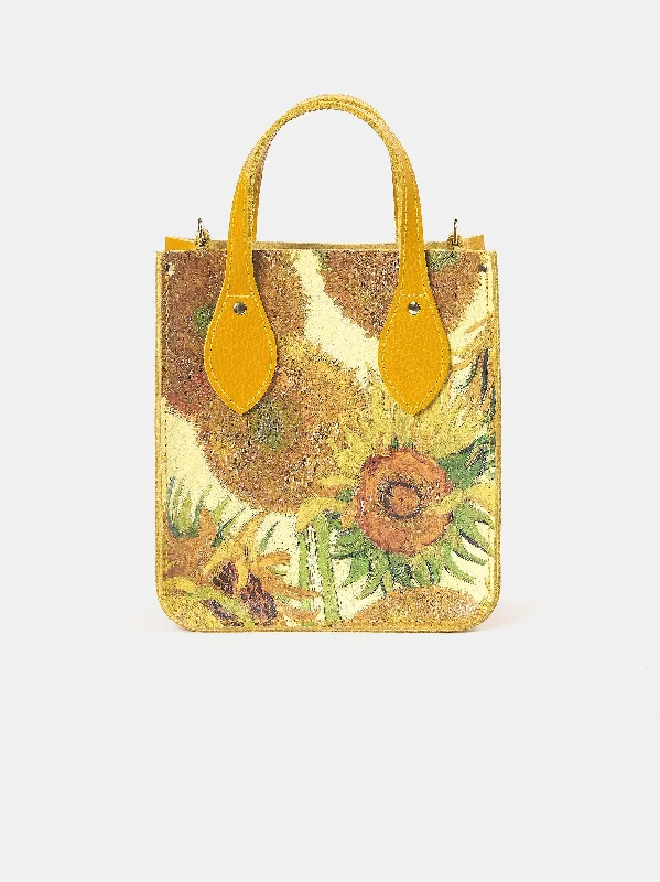 Women's tote bags white-canvas -The Mini Tote - Mustard with Sunflowers