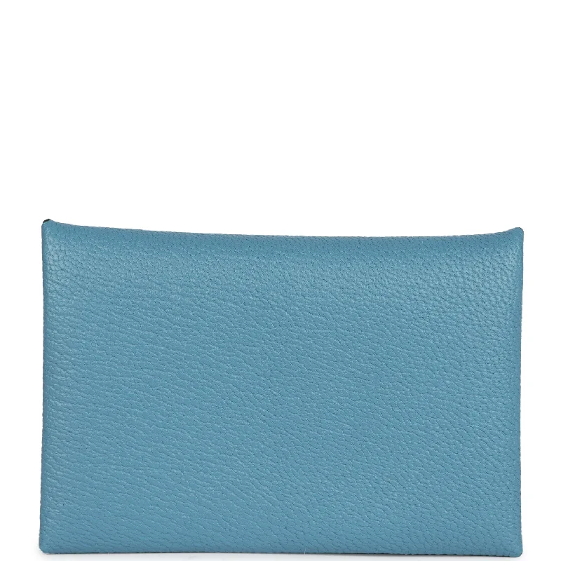 Women's wallet vibrant colors -Hermes Calvi Card Holder New Bleu Jean Chevre Mysore Palladium Hardware