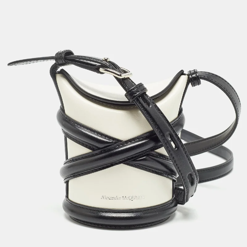 Women's bucket bag quality collection -Alexander Mcqueen Black/white Leather Mini The Curve Bucket Bag