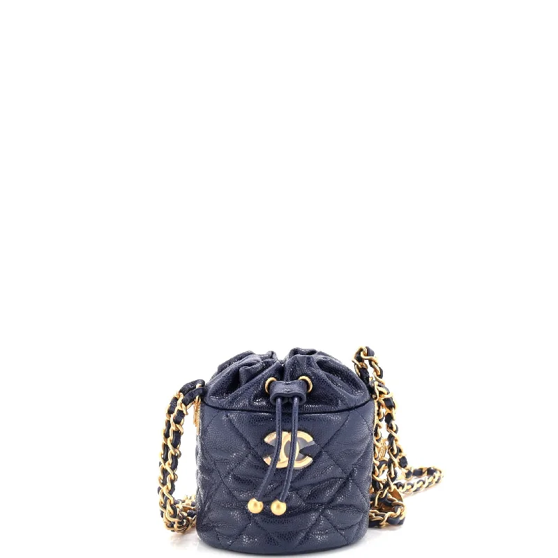 Women's bucket bag bespoke piece -Twist Your Buttons Drawstring Bucket Bag Quilted Caviar Mini