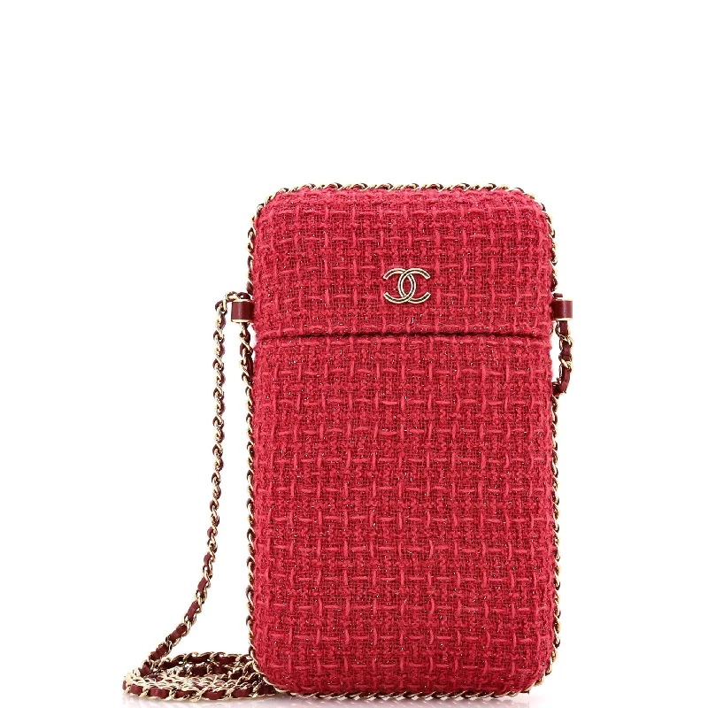 Women's crossbody bag discount bags -Chain Around Phone Holder Crossbody Bag Tweed and Ribbon