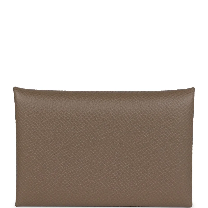 Women's wallet casual vibe -Hermes Calvi Card Holder Etoupe Epsom Palladium Hardware