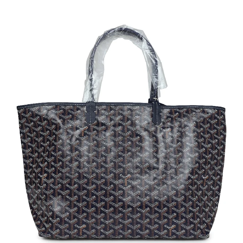 Women's tote bags minimalist-chic -Goyard Goyardine Navy St. Louis PM Tote Bag Palladium Hardware