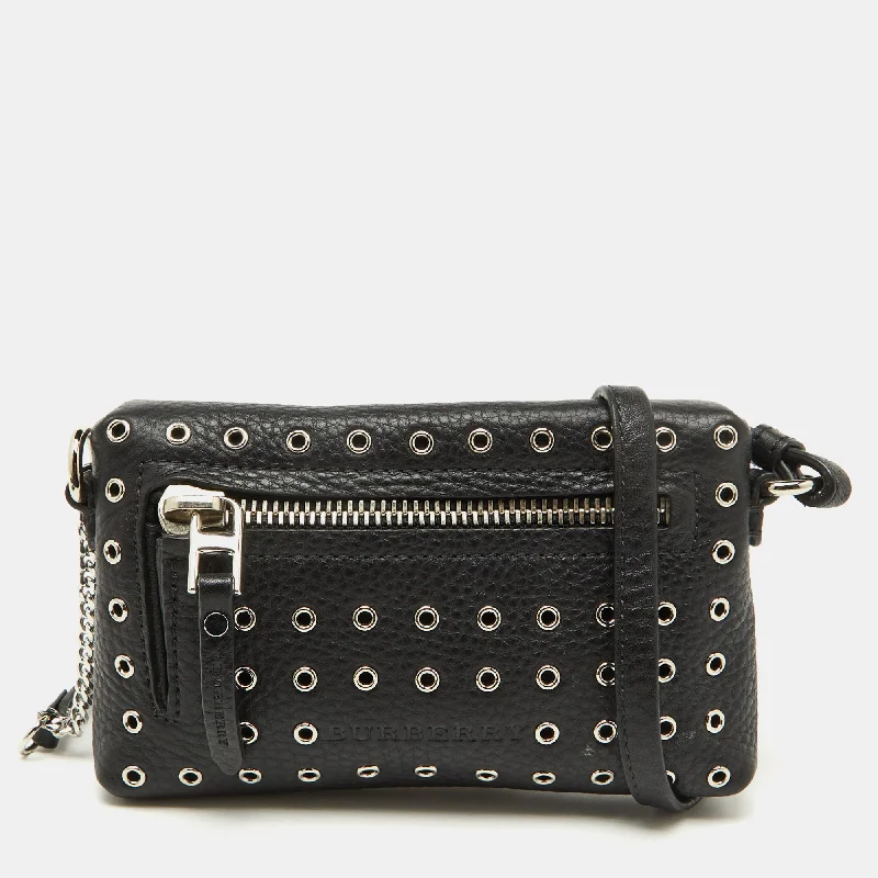 Women's crossbody bag performance ensemble -Burberry Black Leather Eyelet Crossbody Bag