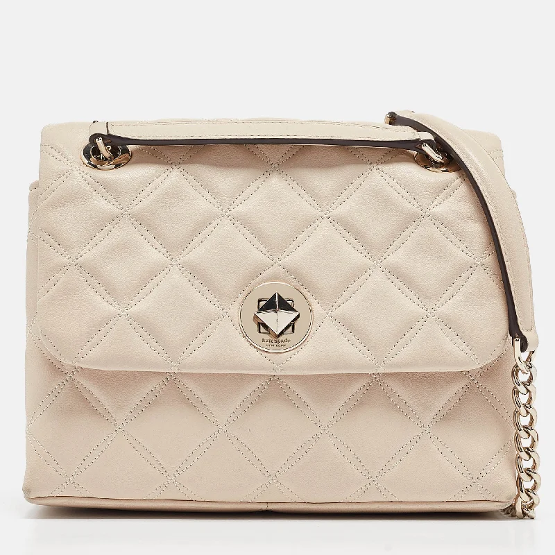 Women's crossbody bag low-cost bags -Kate Spade Beige Quilted Leather Natalia Crossbody Bag