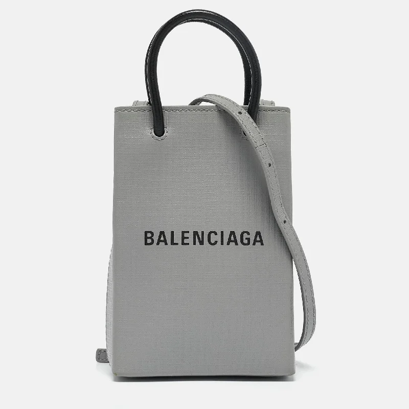 Women's crossbody bag petite sizes -Balenciaga Grey/black Leather Shopping Phone Holder Crossbody Bag