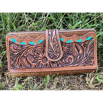 Women's wallet performance bundle -American Darling Tooled Turquoise Buckstitch Wallet