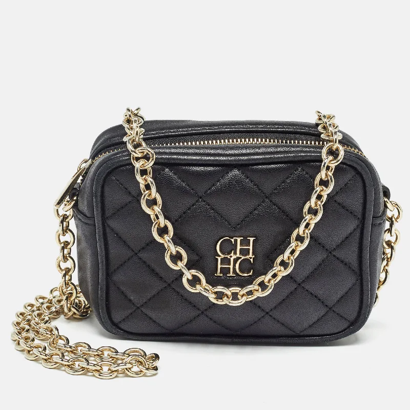 Women's crossbody bag premium kit -Carolina Herrera Black Quilted Leather Mini Chain Crossbody Bag