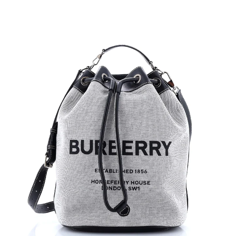 Women's bucket bag exclusive release -Horseferry Drawstring Bucket Bag Printed Canvas with Leather