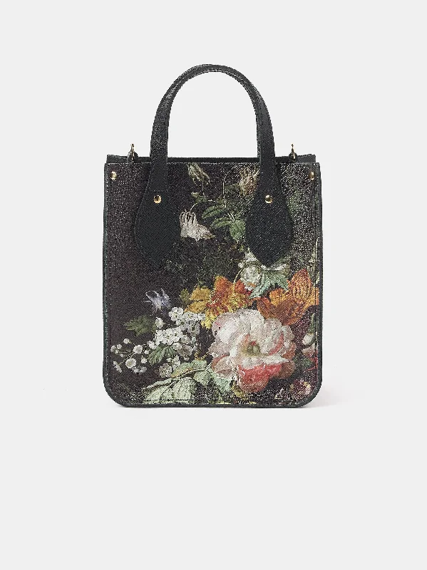 Women's tote bags durable-build -The Mini Tote - Black Saffiano with Flowers in a Vase