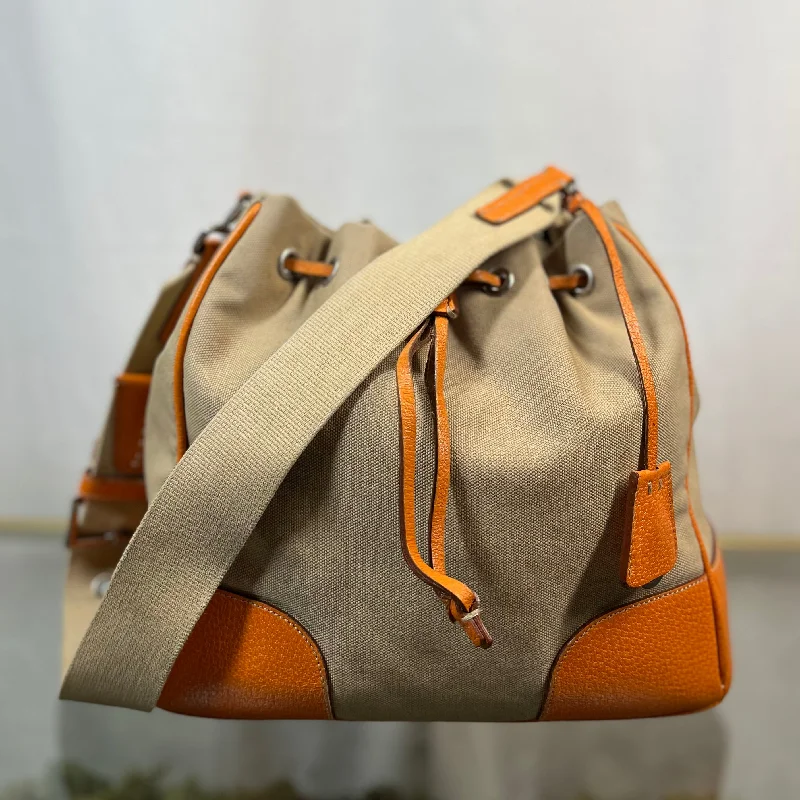 Women's bucket bag fast delivery -PRADA Leather & Canvas Drawstring Orange Bucket Bag TS3776