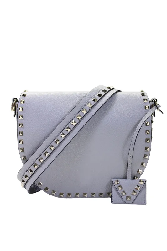 Women's crossbody bag fast-access outfit -Valentino Garavani Womens Light Gray Rockstud Half Moon Crossbody Bag Handbag