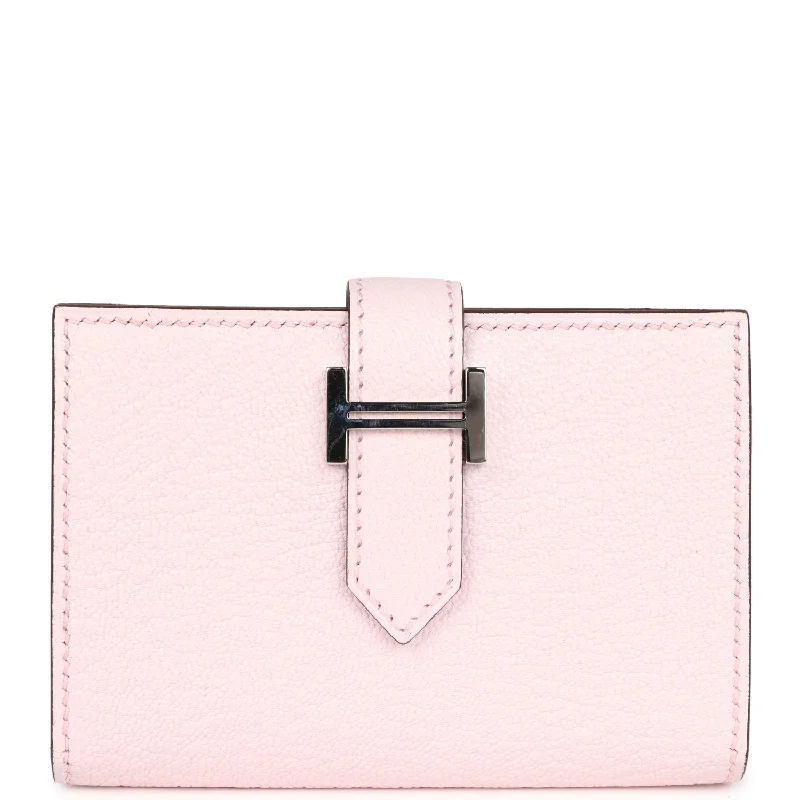 Women's wallet fashion essential -Hermes Bearn Card Holder Rose Darling Chevre Mysore Palladium Hardware