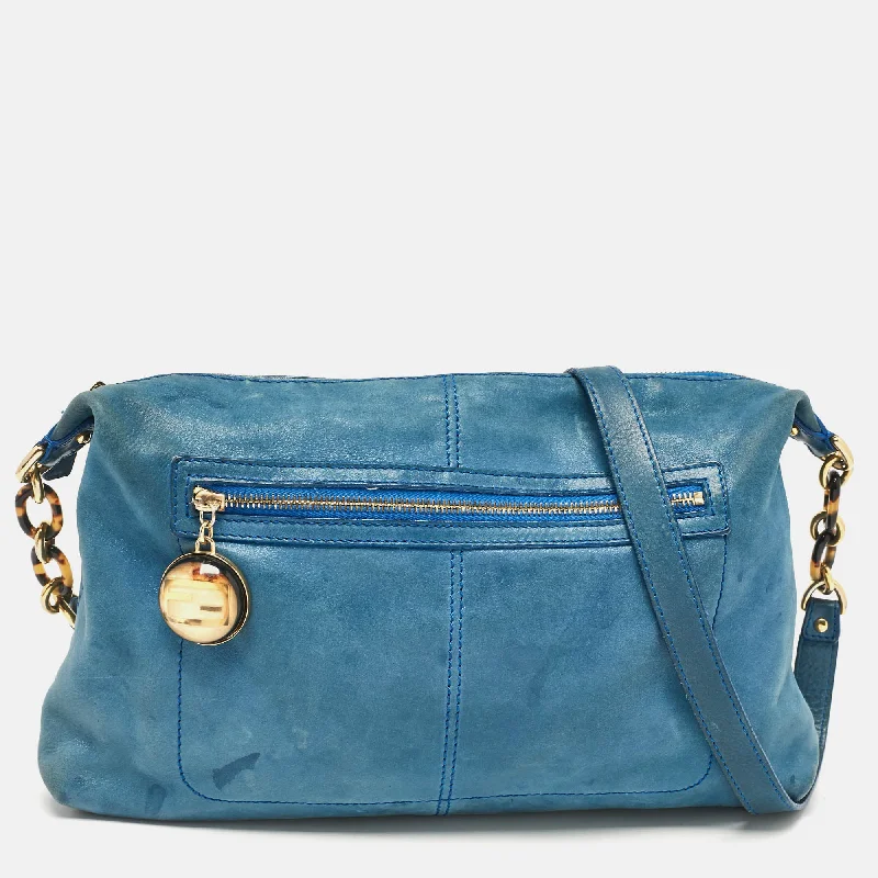 Women's crossbody bag custom design -Fendi Blue Shimmer Nubuck Leather Charm Crossbody Bag