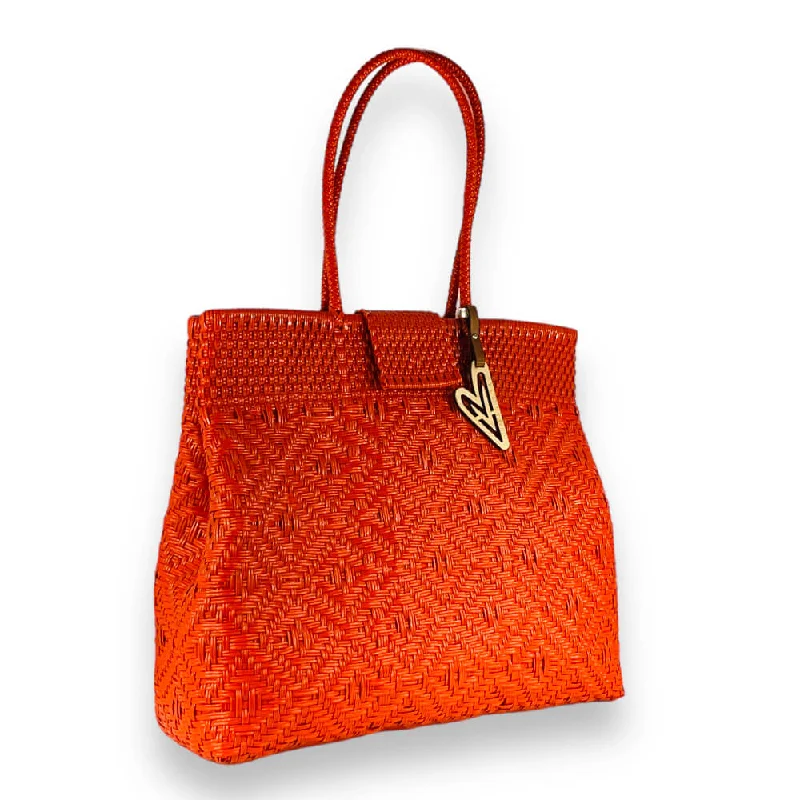 Women's tote bags fashionable-look -Maria Victoria | Orange | Upcycled, Handwoven, Multicolor Shoulder Tote