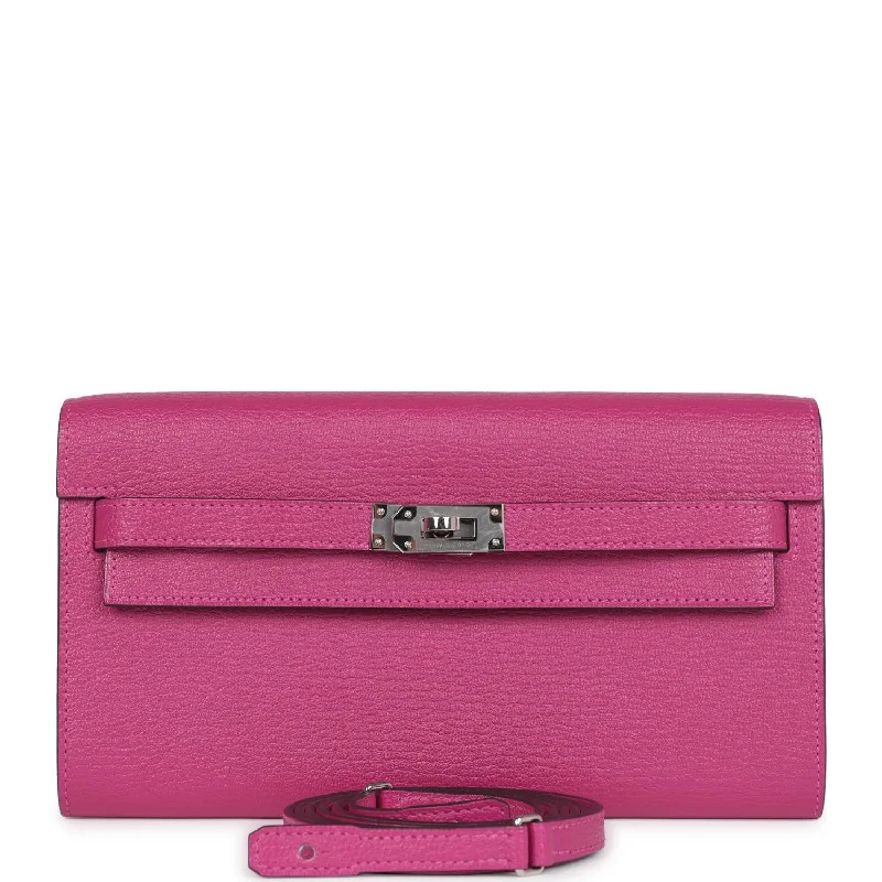 Women's wallet chic look -Hermes Kelly Wallet To Go Rose Pourpre Chevre Palladium Hardware