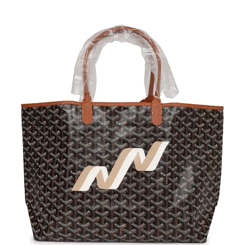 Women's tote bags large-capacity -Goyard Goyardine Black and Brown Hand-Painted Bannière St. Louis PM Tote Bag Palladium Hardware