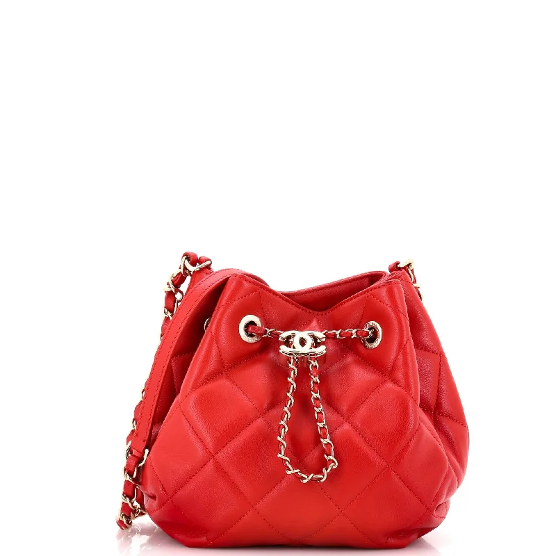 Women's bucket bag trendy accessory -CC Drawstring Bucket Bag Quilted Lambskin Mini