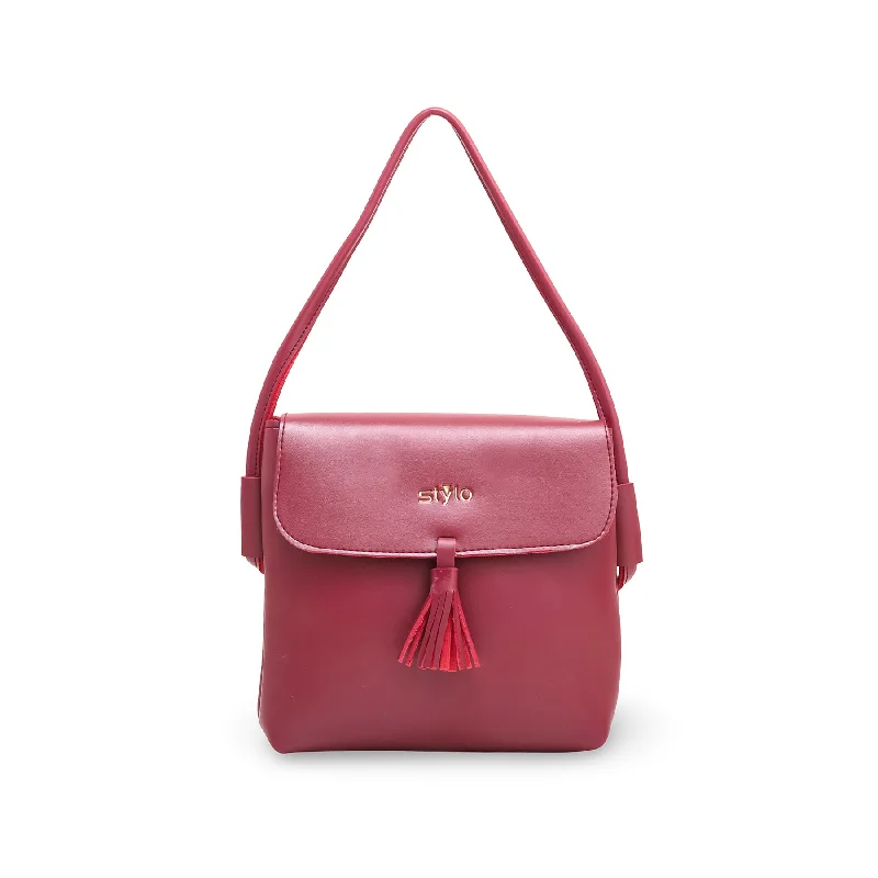 Women's shoulder bags inner-lining -Maroon Formal Shoulder Bag P56018