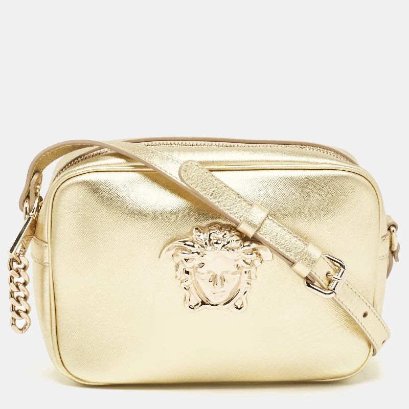 Women's crossbody bag quality ensemble -Versace Gold Leather Medusa Camera Crossbody Bag