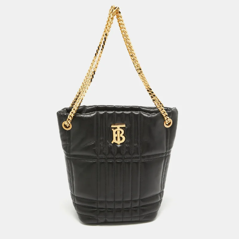 Women's bucket bag performance collection -Burberry Black Quilted Check Leather Small Lola Bucket Bag