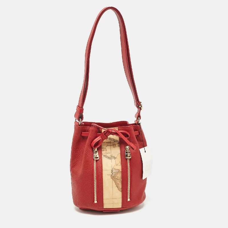 Women's bucket bag budget collection -Alviero Martini 1A Classe Dark Red Leather Small Geo Bucket Bag