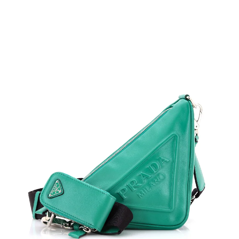 Women's crossbody bag personal apparel -Triangle Logo Zip Chain Crossbody Bag Embossed Leather Small