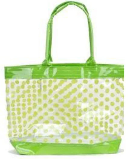 Women's tote bags lined-interior -Clear Tote Bag with Polka Dots - Green