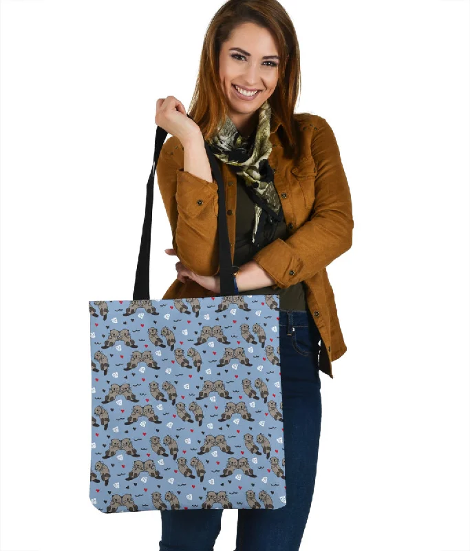 Women's tote bags floral-chic -Sea Otter Love Cloth Tote Bag