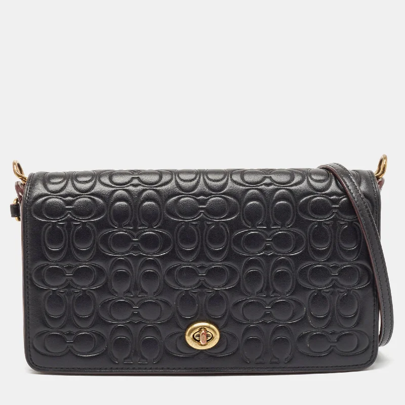 Women's crossbody bag water-resistant fabric -Coach Black Monogram Leather Dinky Crossbody Bag