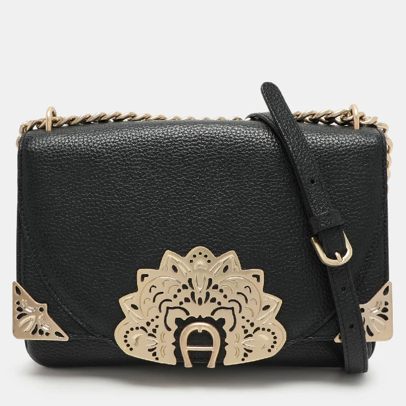 Women's crossbody bag relaxed vibe -Aigner Black Leather Soleil Ramadan Edition Crossbody Bag