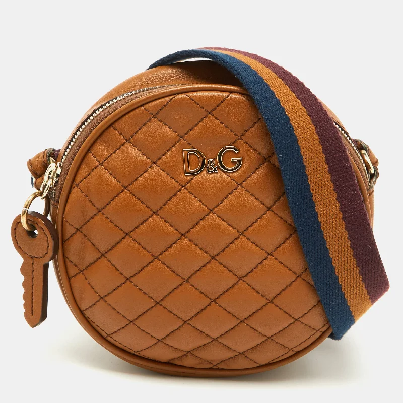 Women's crossbody bag performance deal -D&g Brown Quilted Leather Round Glam Crossbody Bag